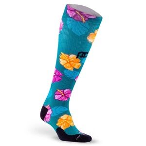 NWT- PRO COMPRESSION SOCK - Vibrant Floral Knee High Socks - Teal and Yellow